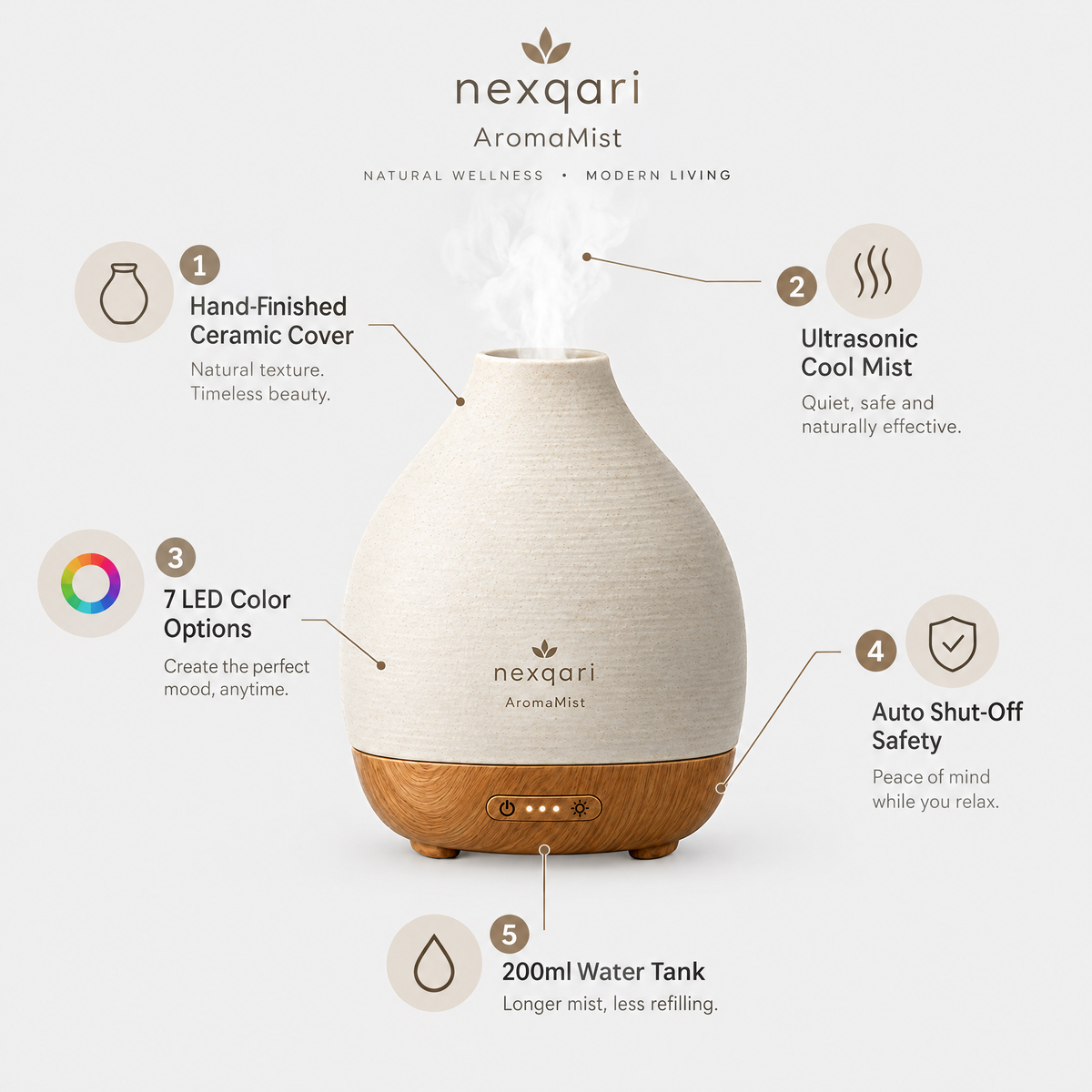 Nexqari™ AromaMist Ceramic Essential Oil Diffuser