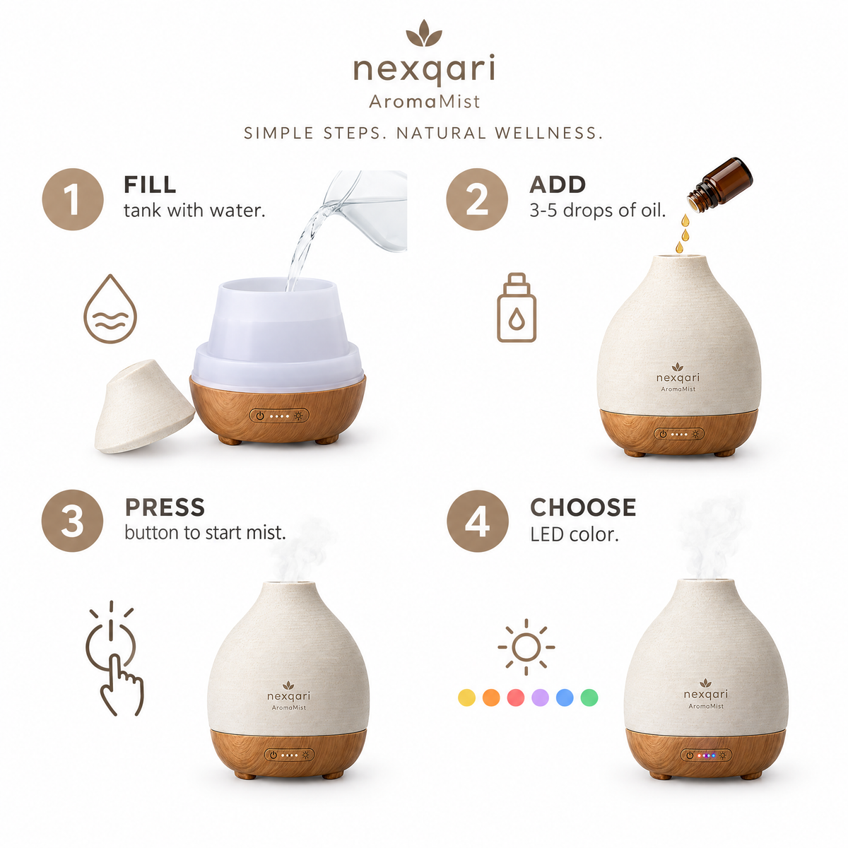 Nexqari™ AromaMist Ceramic Essential Oil Diffuser