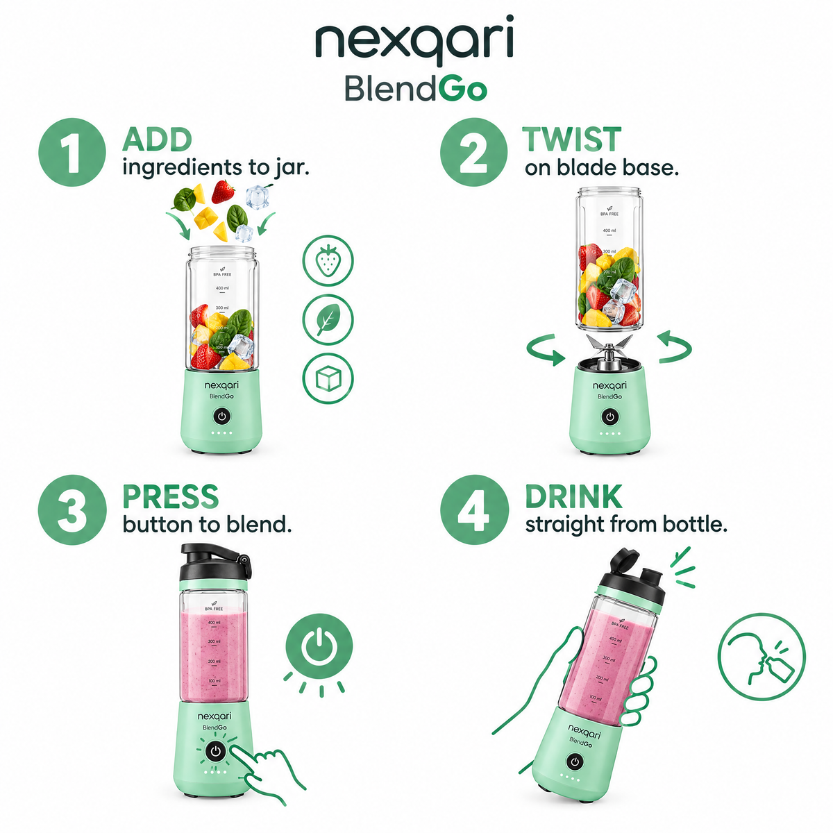 Nexqari™ BlendGo Portable Blender