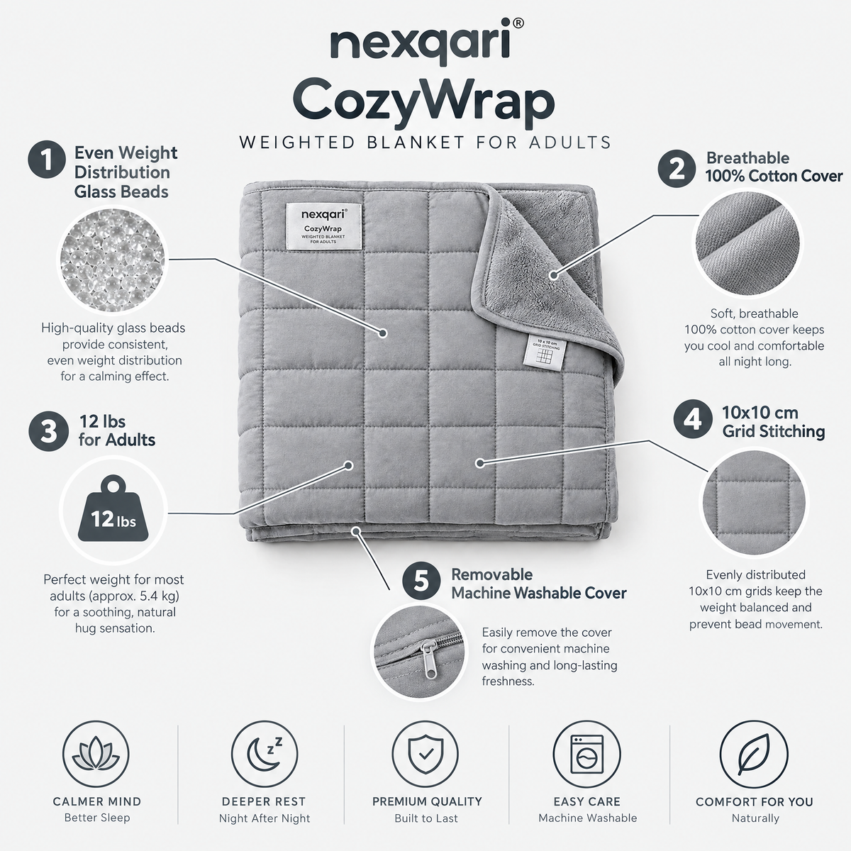 Nexqari™ CozyWrap Weighted Blanket for Adults (12 lbs)