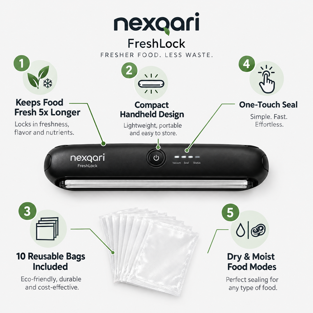 Nexqari™ FreshLock Vacuum Food Sealer