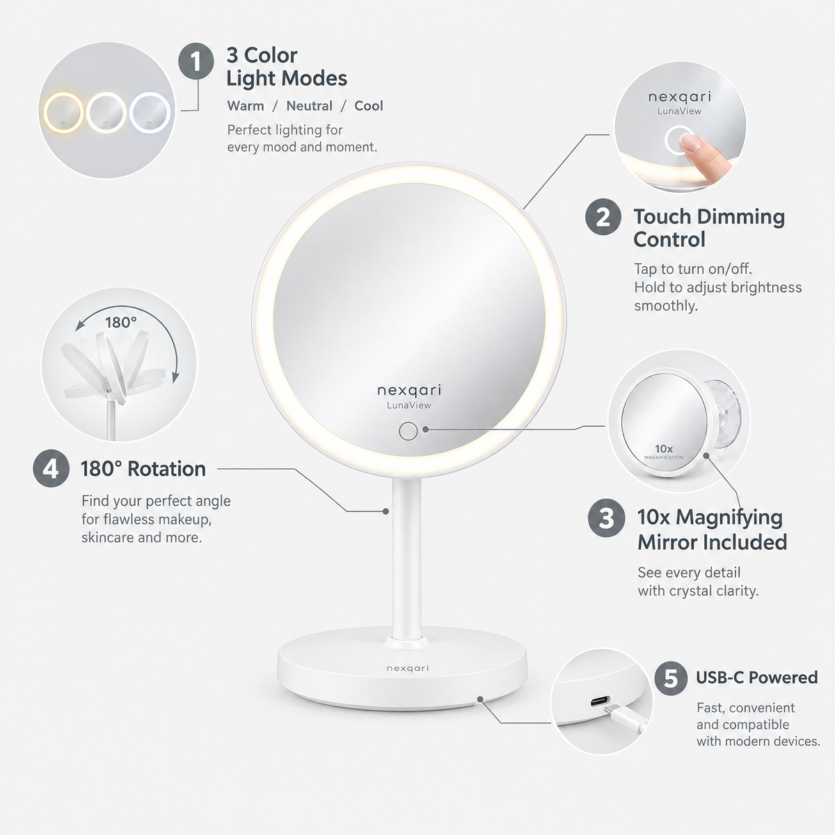 Nexqari™ LunaView LED Vanity Mirror