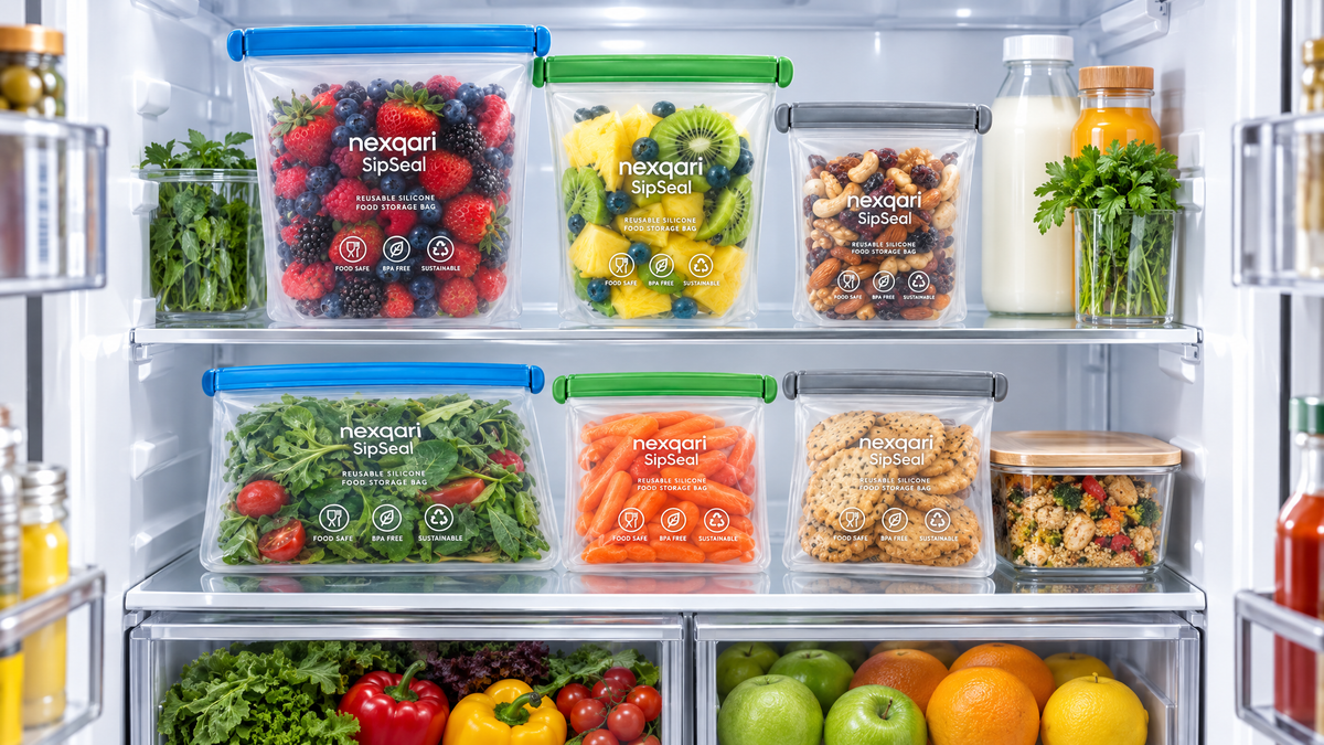 Nexqari™ SipSeal Reusable Silicone Food Storage Bags (Set of 6)