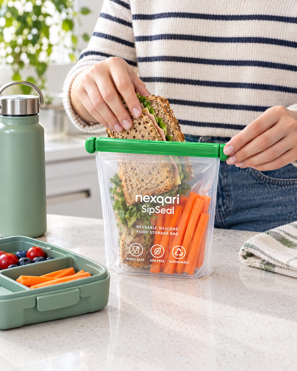 Nexqari™ SipSeal Reusable Silicone Food Storage Bags (Set of 6)