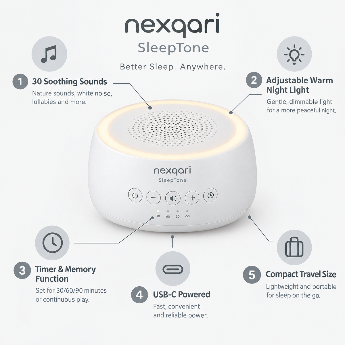 Nexqari™ SleepTone White Noise Sound Machine