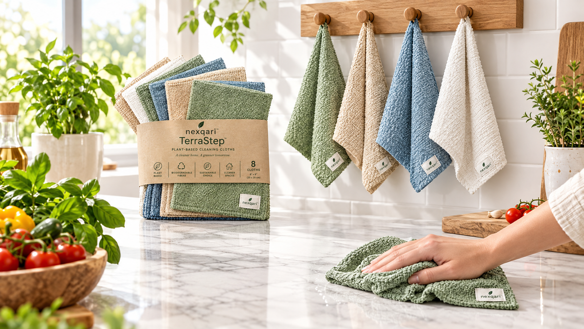 Nexqari™ TerraStep Eco-Friendly Plant-Based Cleaning Cloths (Set of 8)