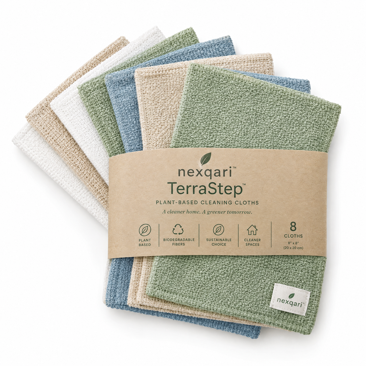 Nexqari™ TerraStep Eco-Friendly Plant-Based Cleaning Cloths (Set of 8)
