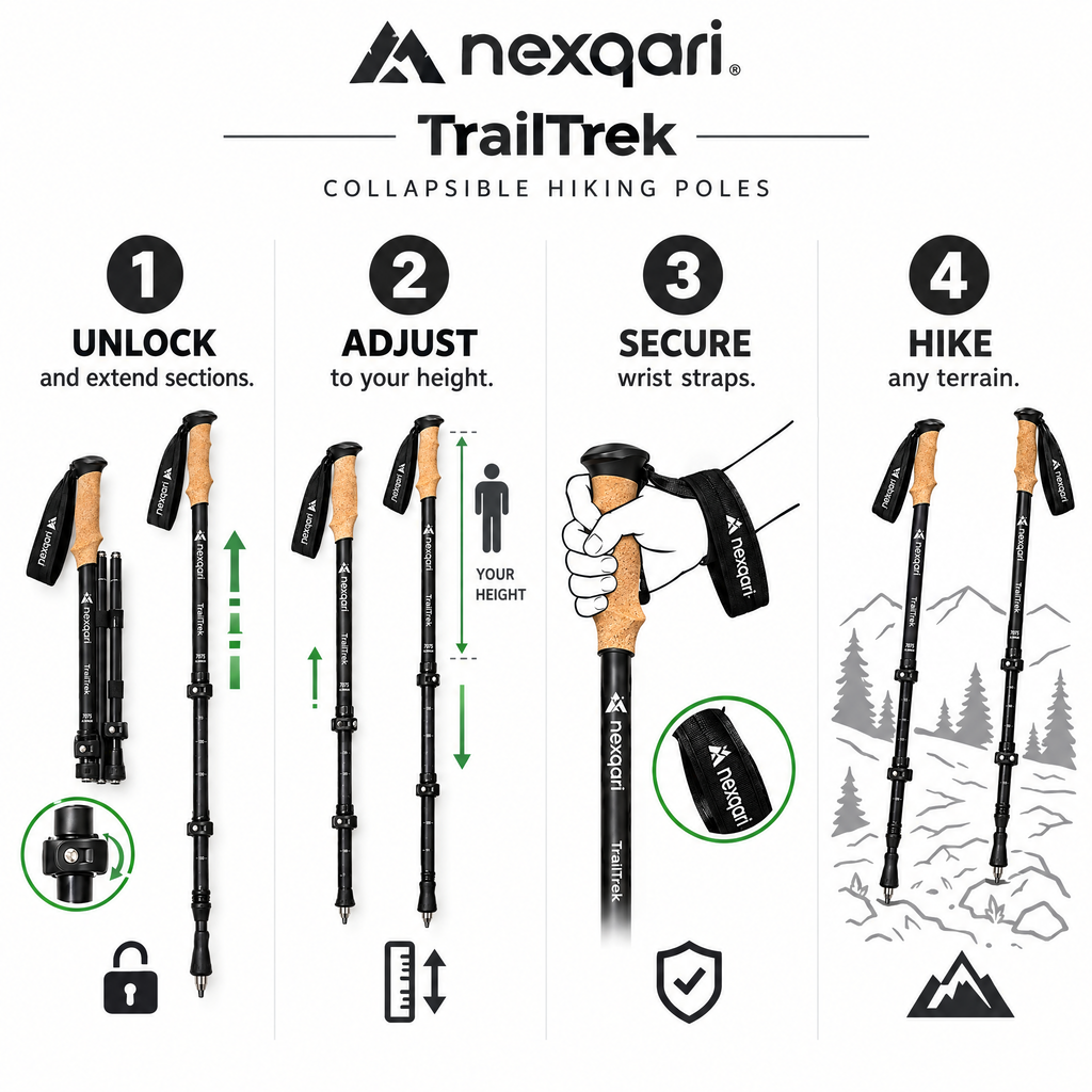 Nexqari™ TrailTrek Collapsible Hiking Poles (Pair)